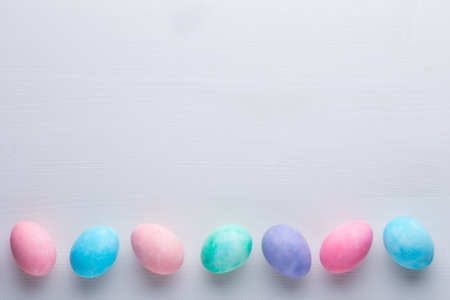 Pink pastel Easter eggs background. Spring greating card.の写真素材