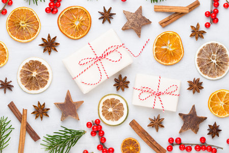 Christmas decor on the old vintage wooden background.