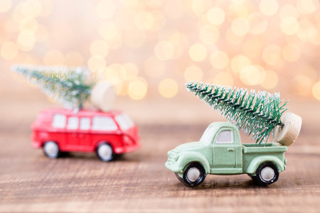 Christmas greeting card. Festive decoration on gray background. New Year concept. Copy space.  Flat lay. Top view.の写真素材