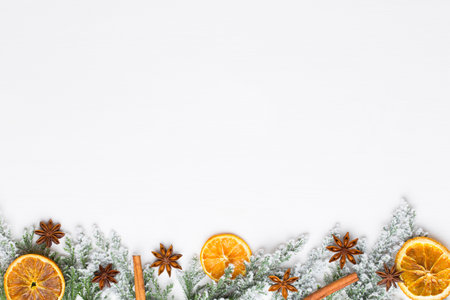 Christmas white Fir tree branches with stars decorations.の写真素材