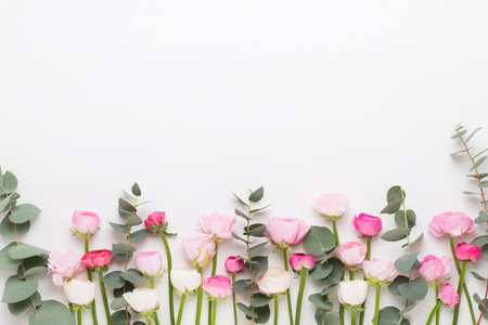 Beautiful colored ranunculus flowers on a white background. Valentines day greeting card.