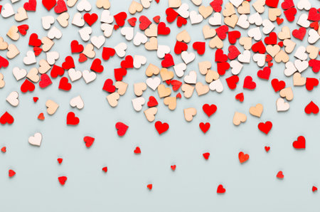 Valentines day background pastel  hearts on blue  background.Greeting card.の写真素材