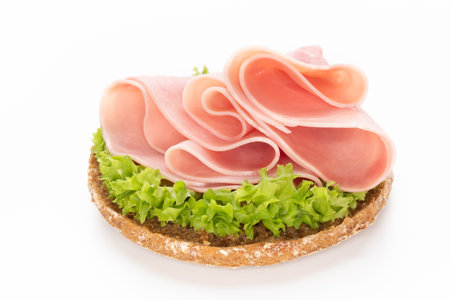 Sandwich with pork ham on white background.の写真素材