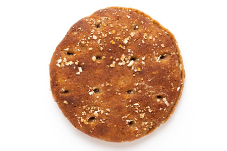 Rye bread slice on a white background.  Flat lay.