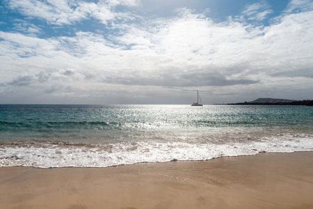 Panorama of beautiful beach and tropical sea of Lanzarote. Canariesの写真素材