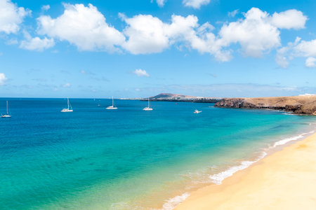 Panorama of beautiful beach and tropical sea of Lanzarote. Canariesの写真素材