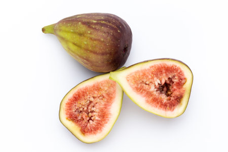 Fig fruits isolated on white background. Top view. Flat lay.の写真素材