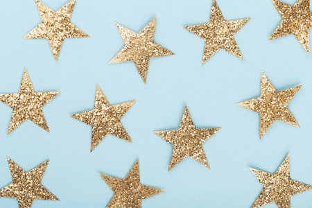 Christmas composition. Christmas decorations on color background. Flat lay.の写真素材