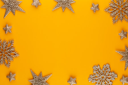 Christmas background. Star golden glitter. Holidays background, flat lay.の写真素材