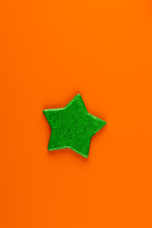 Christmas composition. Christmas decorations on orange background. Flat lay, top view, copy space.の写真素材