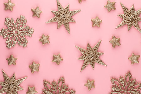 Christmas background. Star golden glitter. Holidays background, flat lay.の写真素材