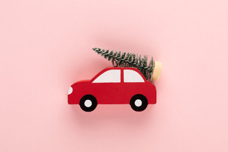 Abstract christmas decor. Christmas holiday new year concept minimal pink background.の写真素材