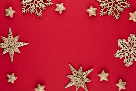 Christmas background. Star golden glitter. Holidays background, flat lay.の写真素材