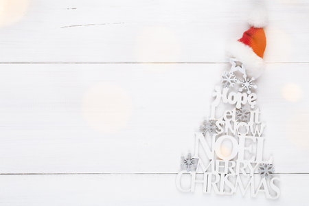 Vintage Christmas background with Christmas decoration. Christmas greeting card. New Year concept. Copy space. Flat lay. Top view.の写真素材