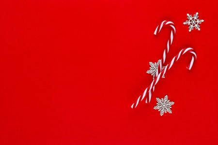 Christmas composition. Christmas decorations on color background. Flat lay, top view, copy space.の写真素材
