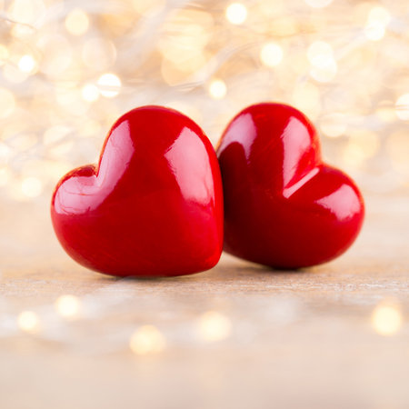 Red heart bokeh background, valentine day greeting card.の写真素材
