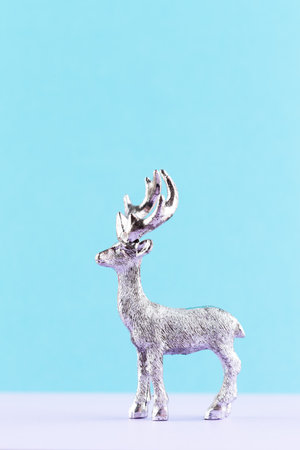 Christmas reindeer on pastel color background. Christmas or New Year minimal concept.の写真素材