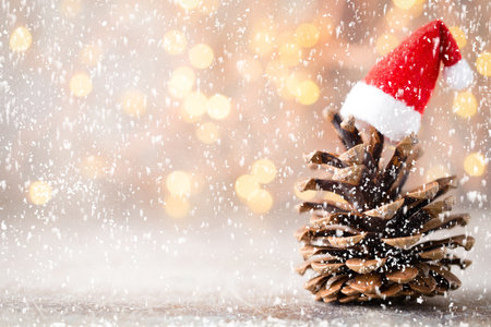 Christmas stars decor with santa hat. Holiday bohek background.の写真素材