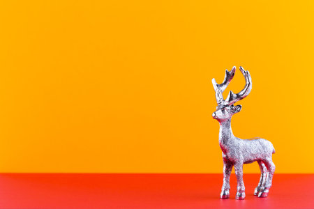 Christmas reindeer on pastel color background. Christmas or New Year minimal concept.の写真素材