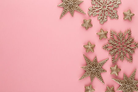 Christmas background. Star golden glitter. Holidays background, flat lay.の写真素材