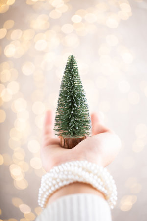 Vintage Christmas background with Christmas decoration. Christmas greeting card. Festive decoration on bokex silver background. New Year concept. Copy space. Flat lay. Top view.の写真素材