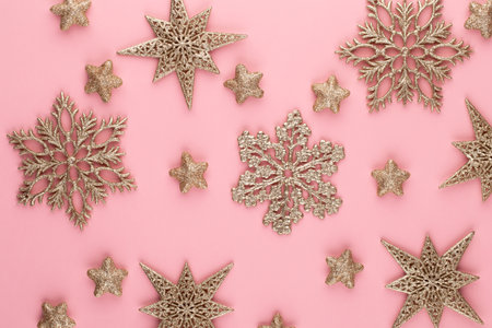 Christmas background. Star golden glitter. Holidays background, flat lay.の写真素材