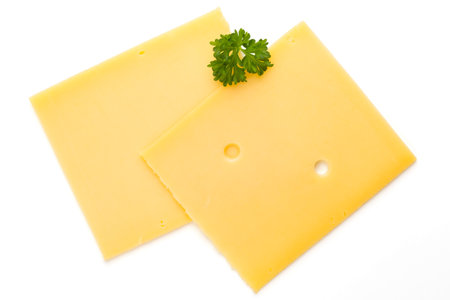 Cheese slice isolated on the white background.の写真素材
