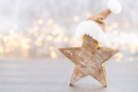 Christmas star, decor on bokeh silverの写真素材