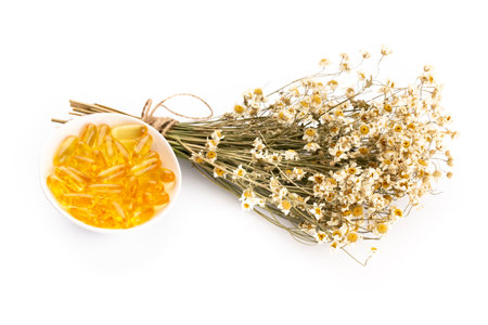 Natural chamomile handmade soap, orande, citrus,on  white background.の写真素材