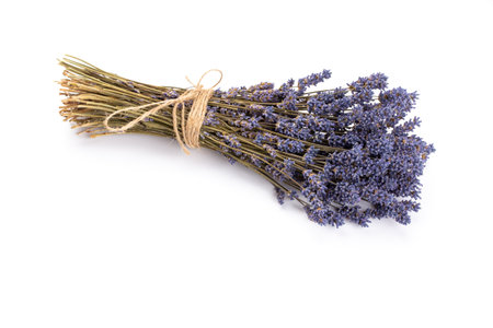 Natural cosmetics with lavender and pomegranate, for homemade spa on white background top view mock up.の写真素材