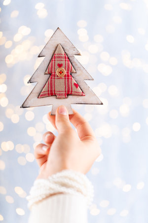 Vintage Christmas background with Christmas decoration. Christmas greeting card. Festive decoration on bokex silver background. New Year concept. Copy space. Flat lay. Top view.の写真素材