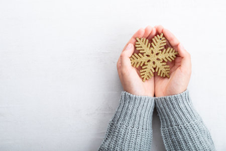 Vintage Christmas  with Christmas decoration in women hand.の写真素材