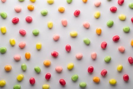Small round candy-colored pastels on pastel background.の写真素材