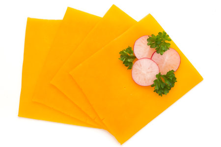 Cheese slice isolated on the white background.の写真素材