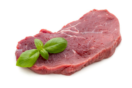 Fresh raw bio  beef steak isolated on white background.の写真素材