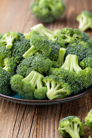 Healthy Green Organic Raw Broccoli Florets Ready for Cookingの写真素材