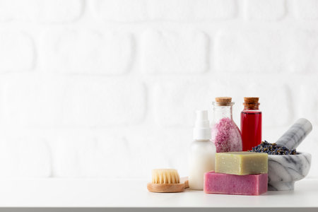 Homemade soap in wellness still life.の写真素材