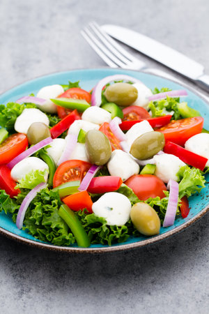 Fresh vegetable salad. Caprese. Caprese salad. Italian salad. Mediterranean salad. Italian cuisine.の写真素材