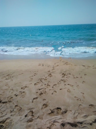 footprints on the sandの写真素材