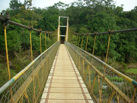 crossing the bridgeの写真素材