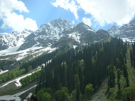 the snow mountain range in summerの写真素材