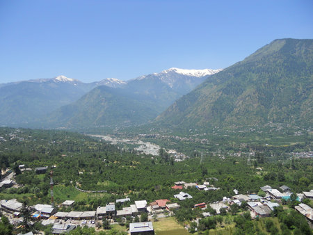 a small hill town in the valleyの写真素材