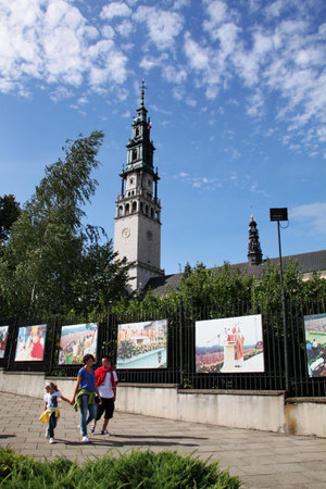 Czestochowa, Poland - August 11, 2011 - Unidentified family walk around the Jasna Gora Sanctuary in Czestochowa, Polandのeditorial素材