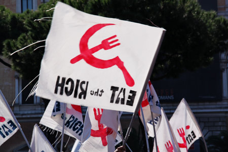 Rome - October 15 2011 - Flag hold during the demonstration against the austerity measuresのeditorial素材