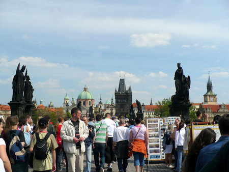 Prague, Czechia - April 28, 2008: Charles Bridgeのeditorial素材