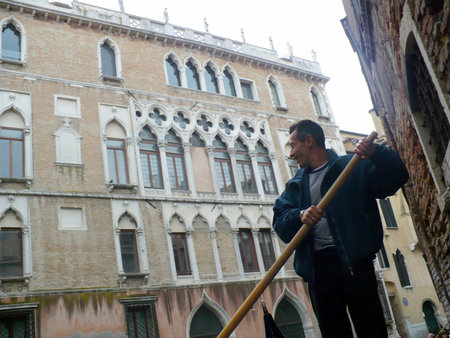 Venice, Italy - April 29, 2008: Smiling venetian gondolier at work  のeditorial素材