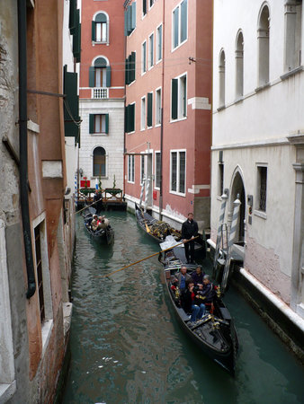 Italy, Venice - April 29, 2008: Gondolas on venetian canals  のeditorial素材