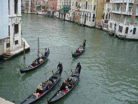 Italy, Venice - April 29, 2008: Gondolas on venetian canals  のeditorial素材