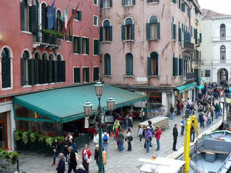Italy, Venice - April 29, 2008: Quay of Grand Canal from Rialto Bridge  のeditorial素材
