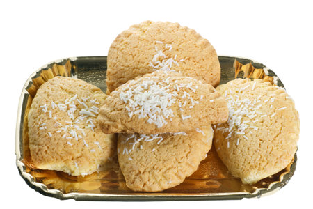 typical Emilian cakes shortcrust pastry stuffed in a golden tray on white backgroundの写真素材